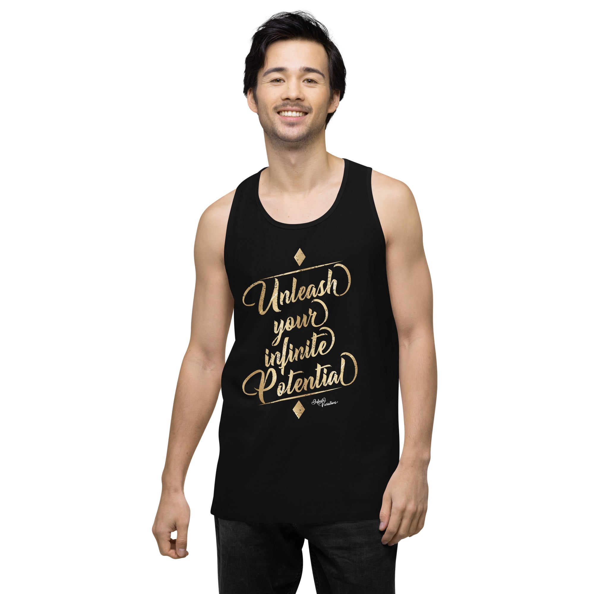 Unleash Your Infinite Potential - Gold - Men’s premium tank top