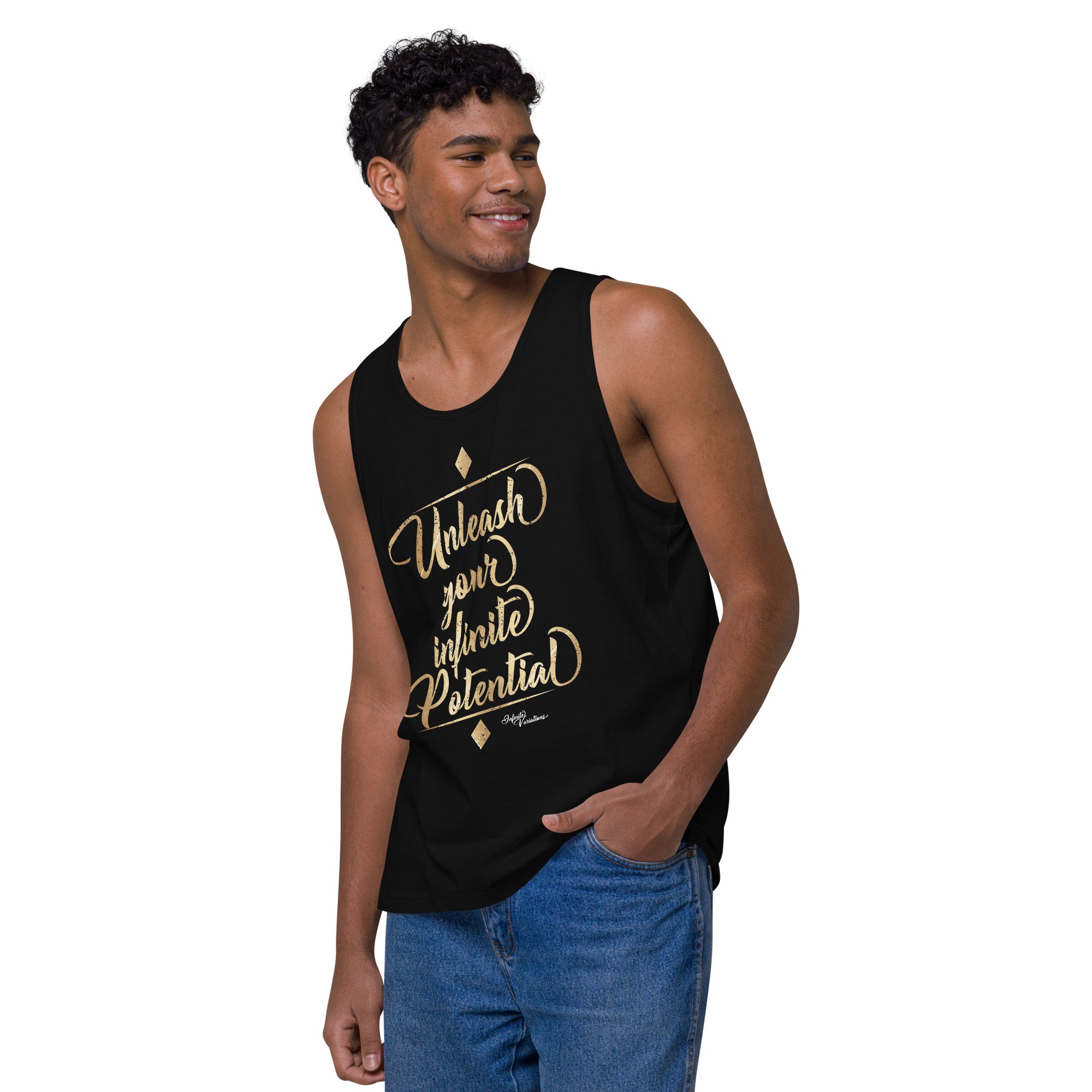 Unleash Your Infinite Potential - Gold - Men’s premium tank top