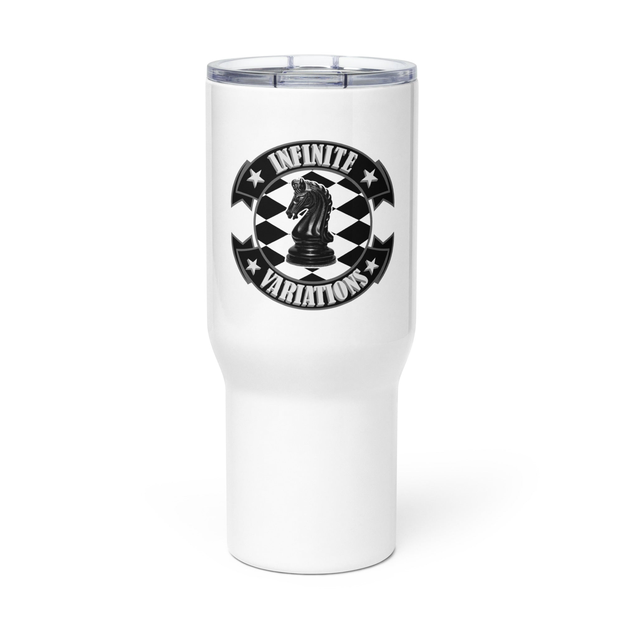 Chess Themed Travel mug with a handle - White Knight - Infinite Variations