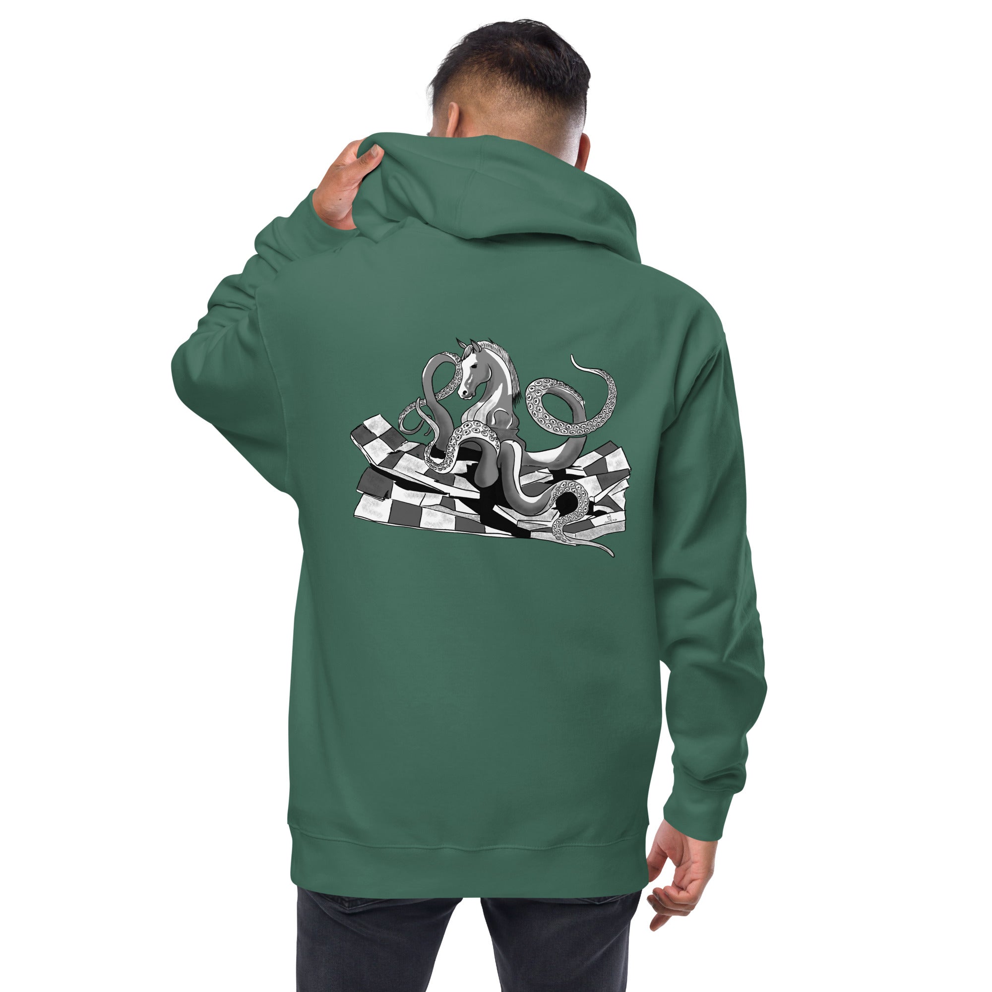 Infinite Variations - Embroidered Logo Front/Octopus Knight Design Back - Unisex fleece zip up hoodie