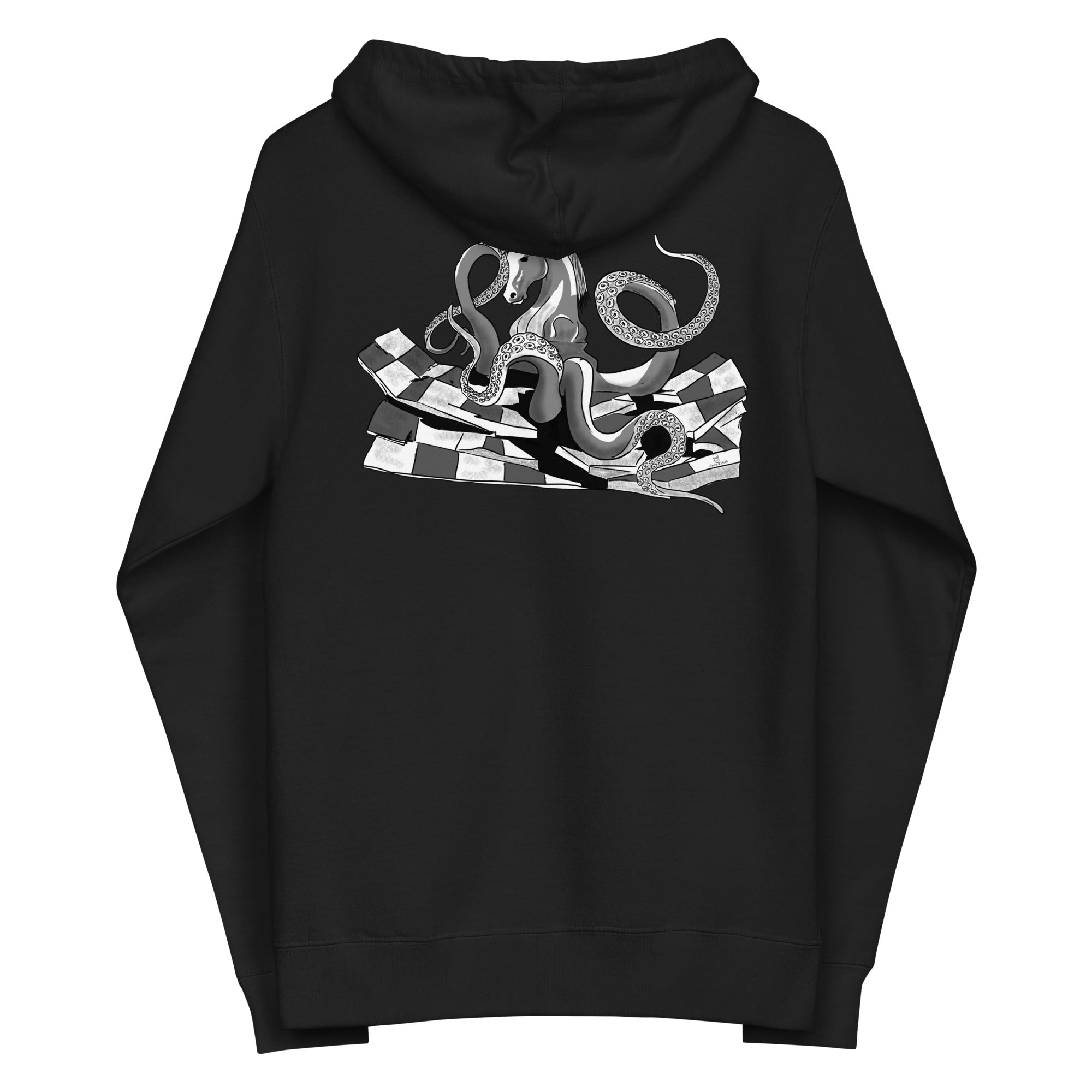 Infinite Variations - Embroidered Logo Front/Octopus Knight Design Back - Unisex fleece zip up hoodie