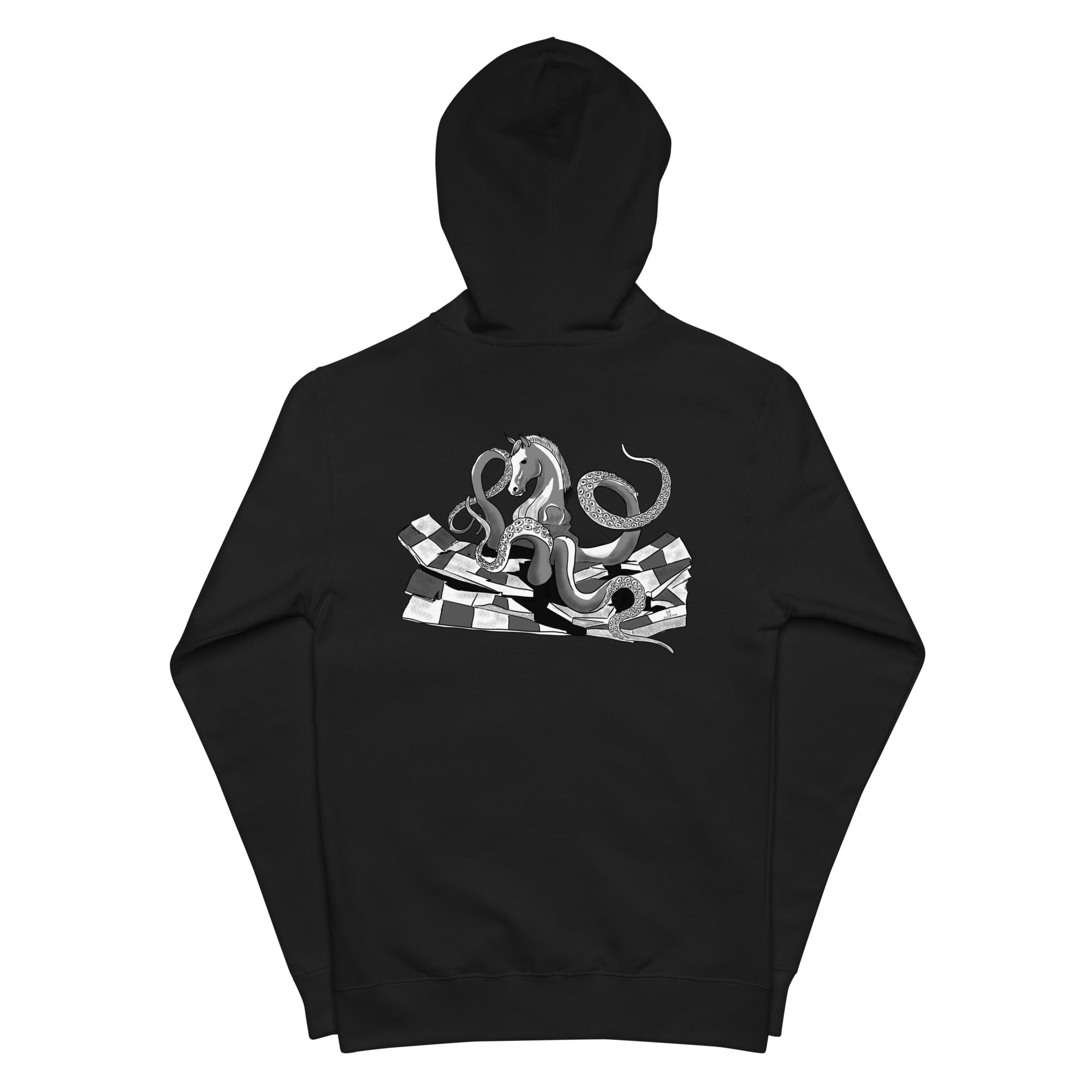 Infinite Variations - Embroidered Logo Front/Octopus Knight Design Back - Unisex fleece zip up hoodie