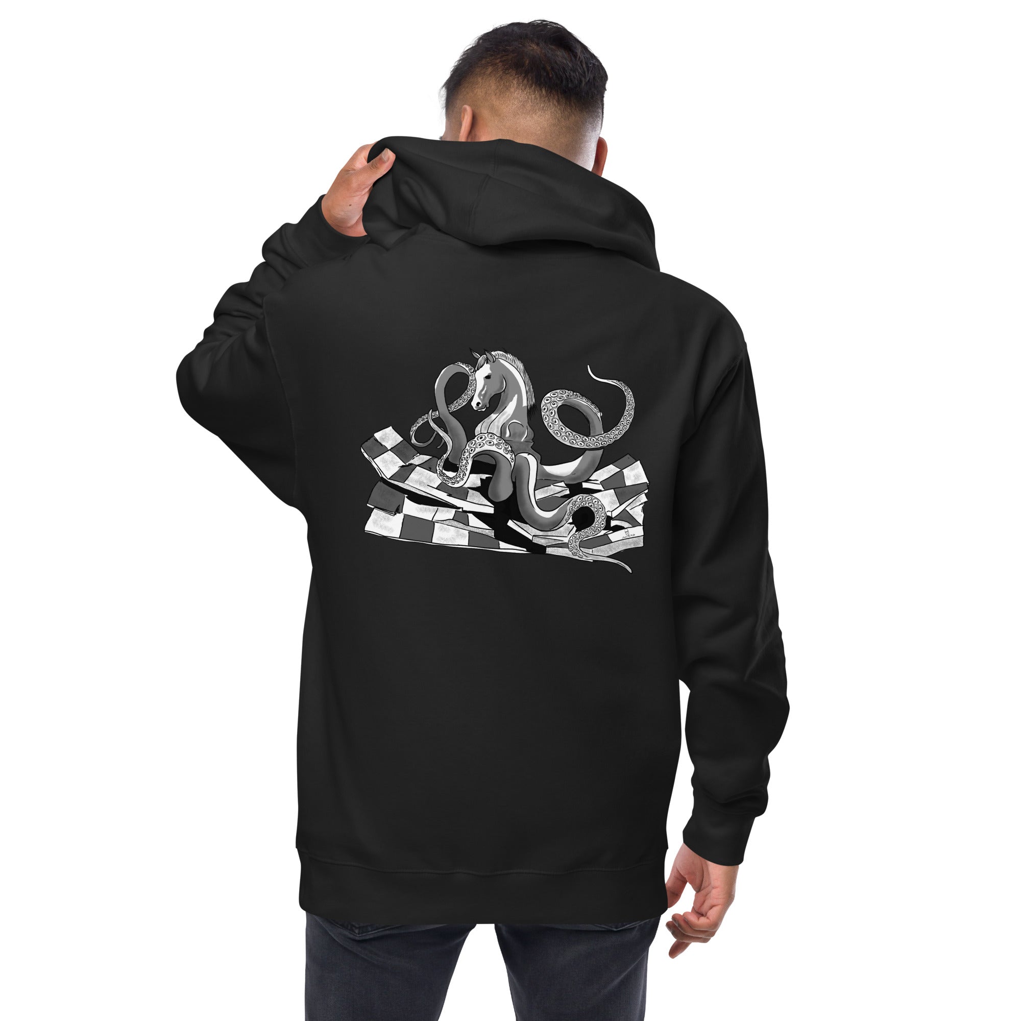 Infinite Variations - Embroidered Logo Front/Octopus Knight Design Back - Unisex fleece zip up hoodie