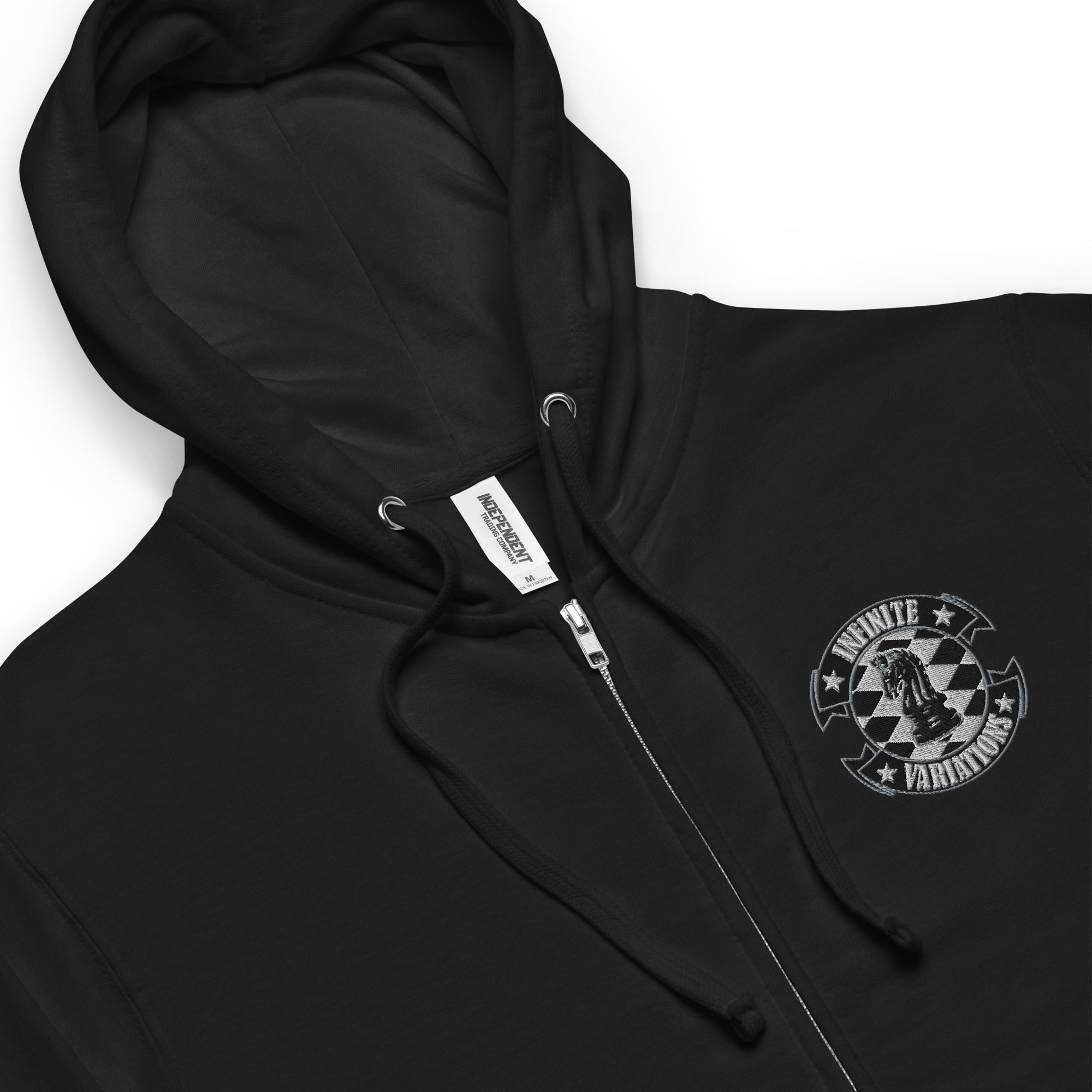 Infinite Variations - Embroidered Logo Front/Octopus Knight Design Back - Unisex fleece zip up hoodie