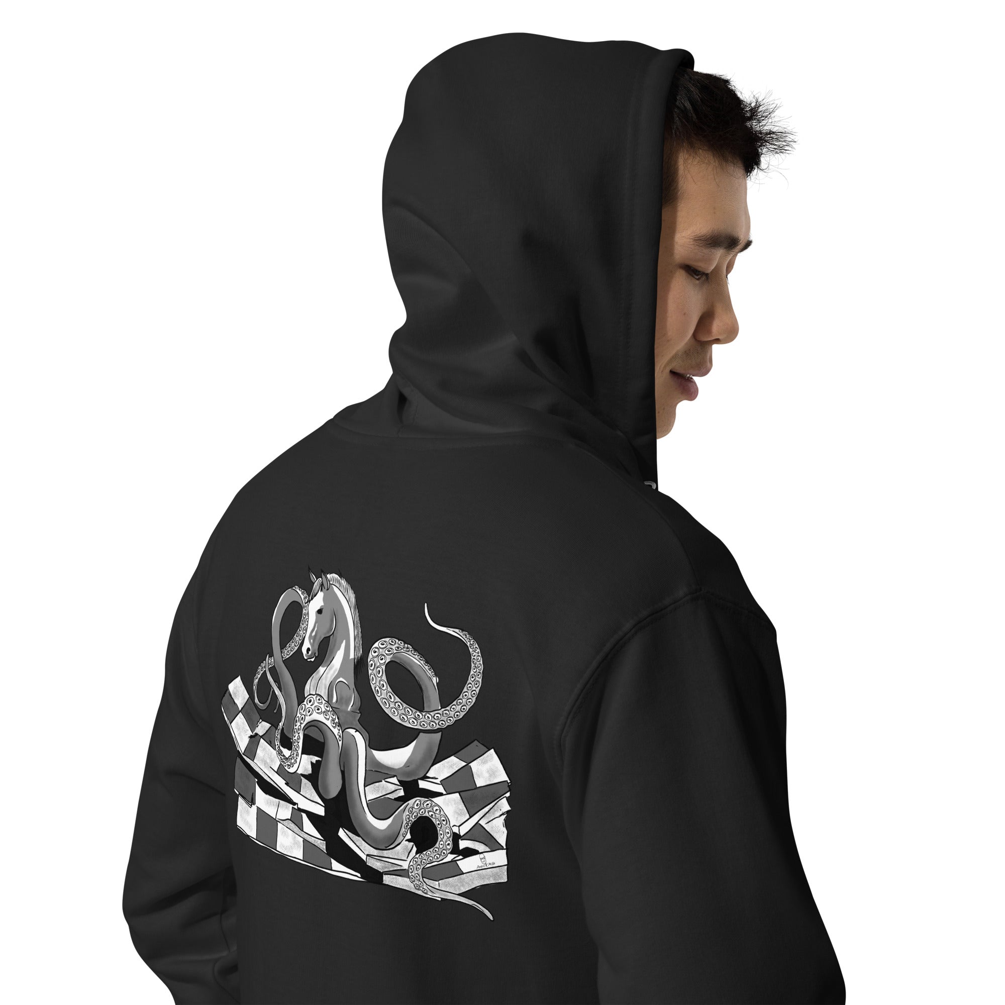 Infinite Variations - Embroidered Logo Front/Octopus Knight Design Back - Unisex fleece zip up hoodie