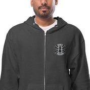 Infinite Variations - Embroidered Logo Front/Octopus Knight Design Back - Unisex fleece zip up hoodie
