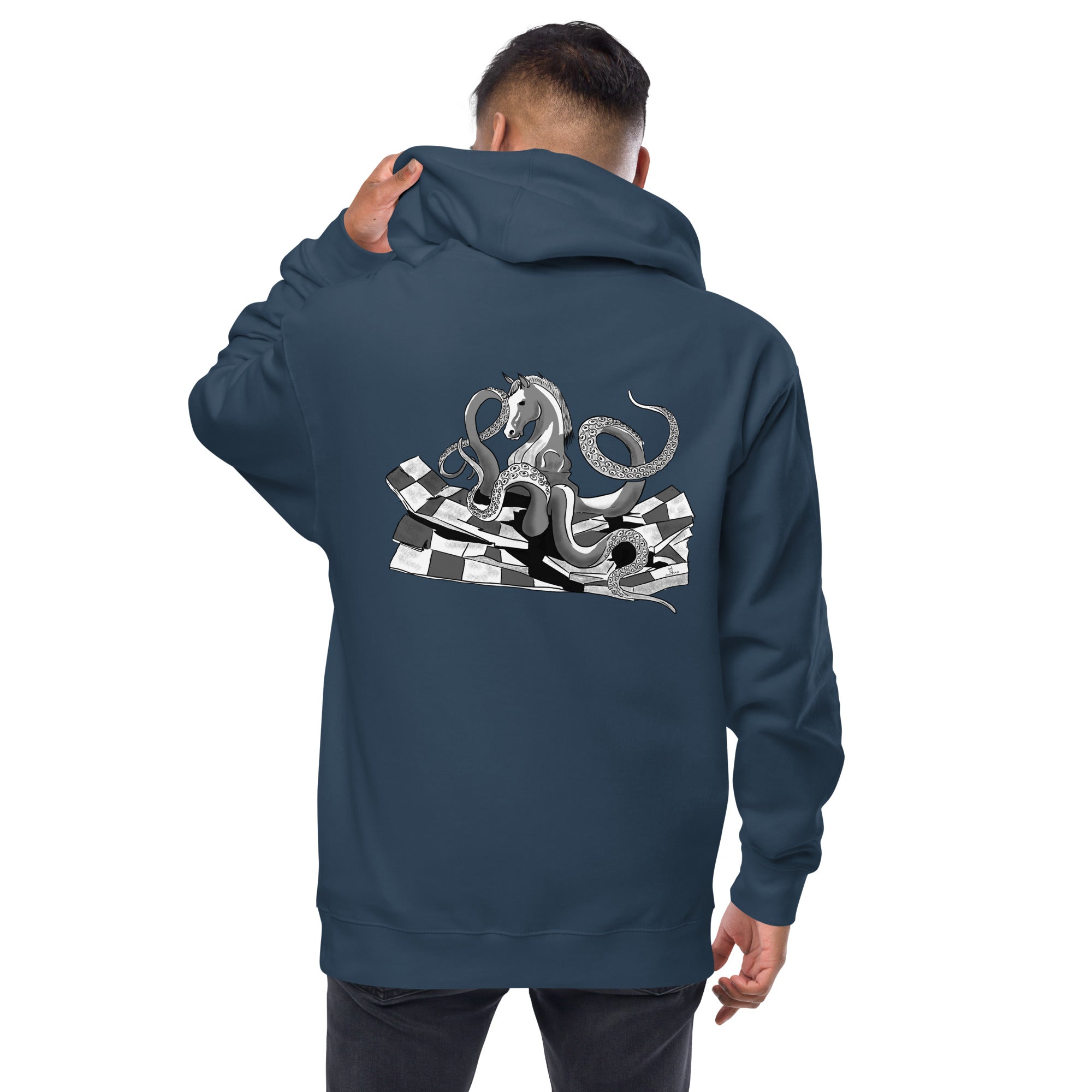 Infinite Variations - Embroidered Logo Front/Octopus Knight Design Back - Unisex fleece zip up hoodie
