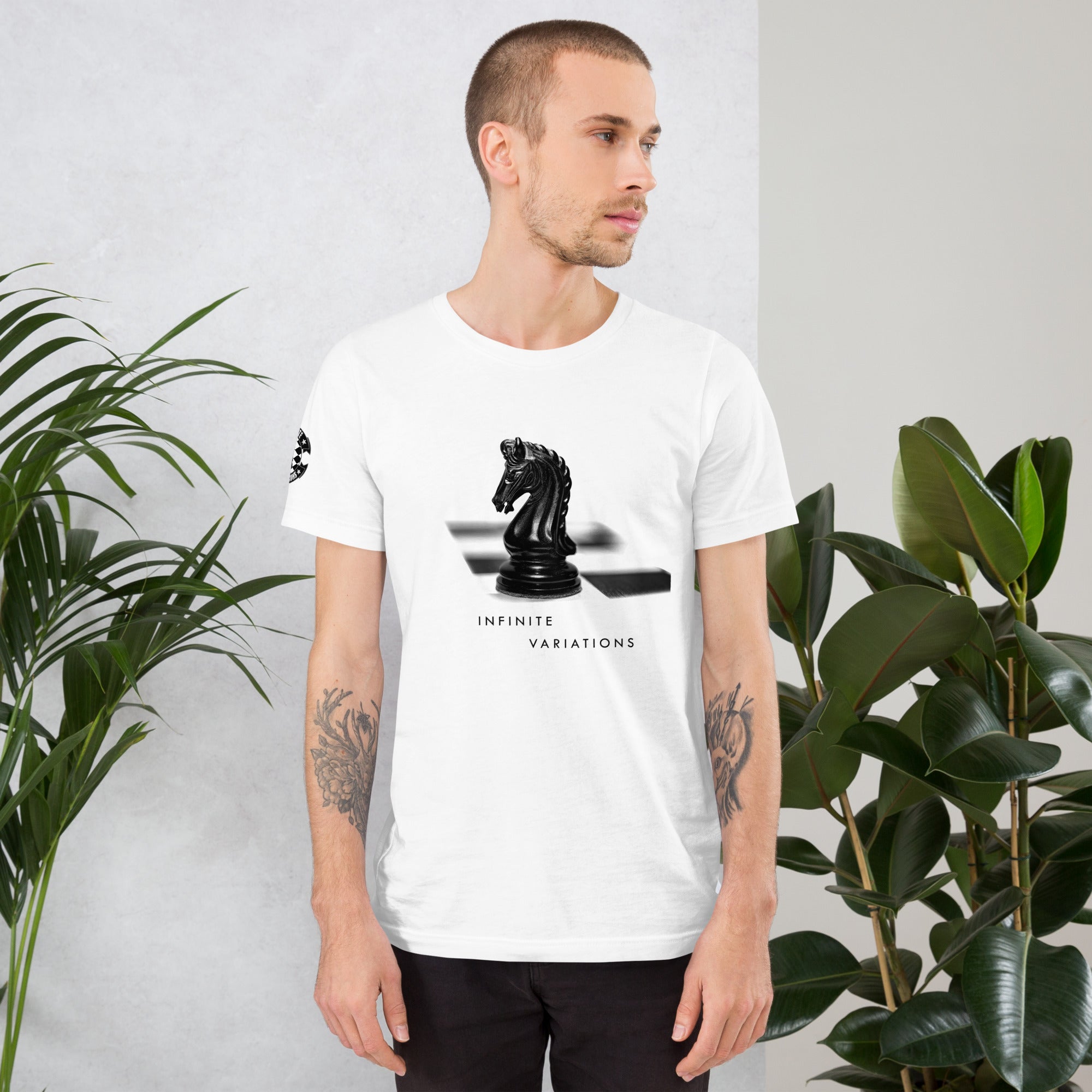 The Black Knight on White II - Logo Right Sleeve - Unisex t-shirt