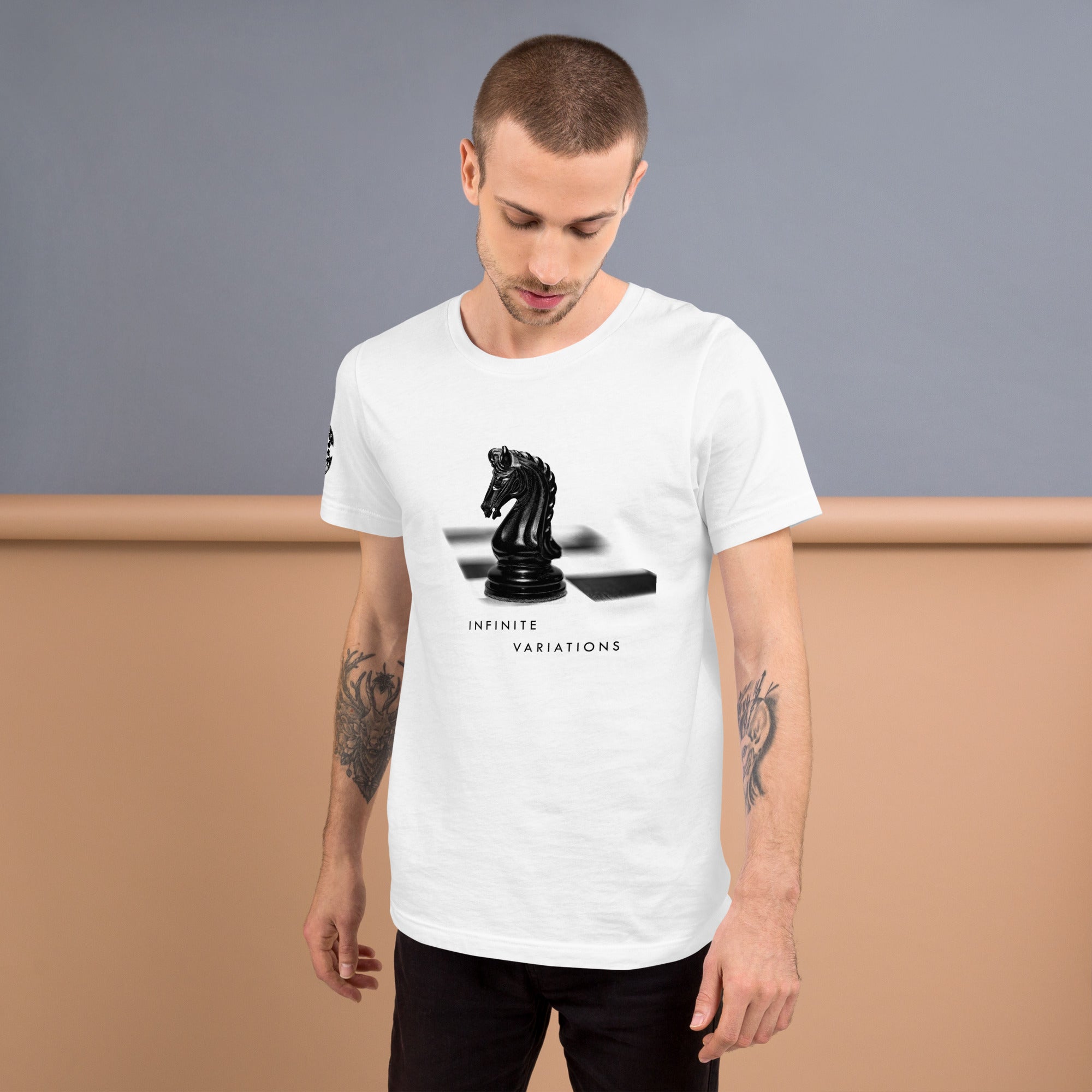 The Black Knight on White II - Logo Right Sleeve - Unisex t-shirt