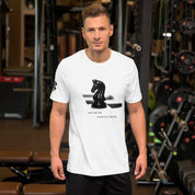 The Black Knight on White II - Logo Right Sleeve - Unisex t-shirt